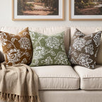 Set of 2 Chenille Floral Pillow Covers 20x20 Inch Sage Green - Image 2