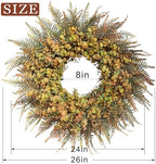 26" Artificial Fall Eucalyptus & Ferns Wreath for Front Door (Green Orange) - Image 6