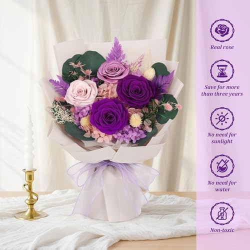 Flowers for Delivery Prime Preserved Purple Roses Bouquet Save 3-5 Years - Image 4