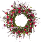 24 Inch Artificial Spring Summer Wreath for Front Door, Colorful Floral Wreath with Red Daisies Lavender and Eucalyptus Leaves, Farmhouse Indoor Outdoor Decor by BeigeOk