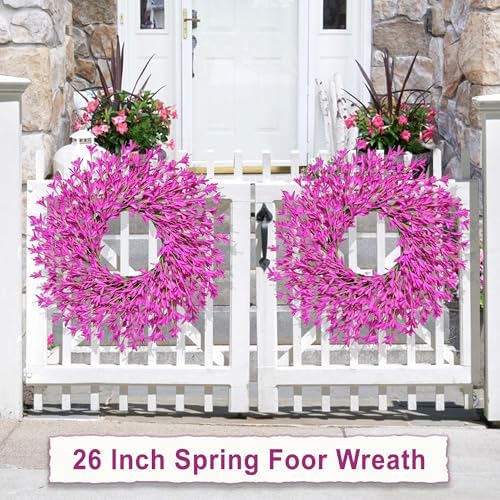 26 Inch Spring Wreaths for Front Door Large Spring Door Wreath Easter Valentines Wild Floral Summer Wreaths Outside All Season for Farmhouse Porch Wall Wedding Living Room Home Decor(Rose Red) - Image 4