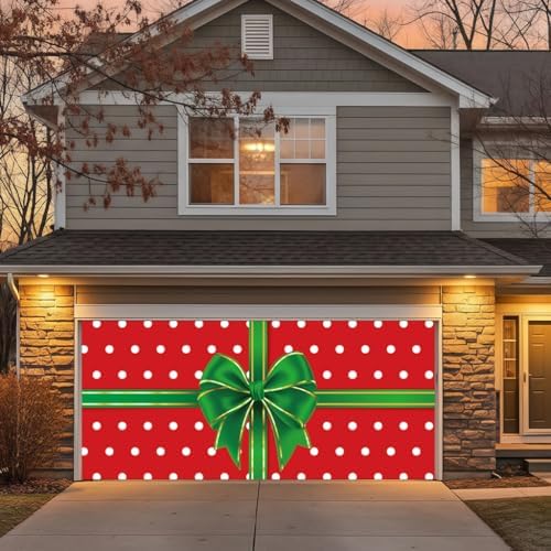Garage Door Christmas Cover 7x16FT: Garage Bow Gif Box Christmas Decorations with Bar Magnets & Ropes, Holiday Garage Door Banner Decorative Xmas, Party Wall Backdrop Indoor Outdoor - Image 7