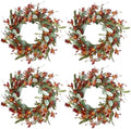 15 Inches 4 Pcs Fall Wreaths for Front Door Artificial Autumn Wreath with Forsythia Flowers Greenery Leaves Orange Berries for Outside Indoor Wall Window Festival Thanksgiving Fall Harvest Decor by idyllic