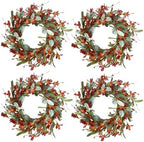 15 Inches 4 Pcs Fall Wreaths for Front Door Artificial Autumn Wreath with Forsythia Flowers Greenery Leaves Orange Berries for Outside Indoor Wall Window Festival Thanksgiving Fall Harvest Decor by idyllic