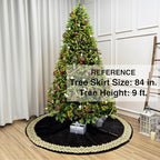 84-Inch Venetian Gilded Christmas Tree Skirt with Jeweled Gold Band and Button Loops, Black - Image 3