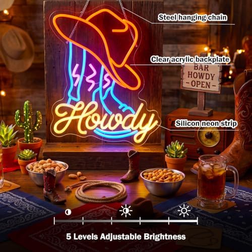 Zhengmy Howdy Neon Sign, USB Powered Cowboy Boot LED Wall Decor - Image 5