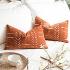 BlissBlush Decorative Lumbar Throw Pillow Covers 12X20 Set of 2, Brick Red Rust Boho Farmhouse Cushion Cover, Soft Accent Pillowcase for Couch Sofa Bed Living Room Home Décor by BlissBlush