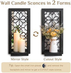 Black Candle Sconces Wall Decor Set of 2 Gothic Wood Candle Display Shelves - Image 2