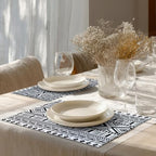 Shrahala White Boho Triangle Set of 8 12 X 18 Inch Linen Placemats, Black Geometric Bohemian Burlap Table Mat Washable Double Layered Heat Insulation for Indoor/Outdoor - Image 2