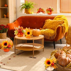 Set of 6 Mini Fall Pumpkin with Artificial Flower Decoration Autumn Thanksgiving Pumpkins Maple Sunflower Centerpieces for Table Harvest Fall Floral Decor Fireplace Mantle Living Home Kitchen Party - Image 6