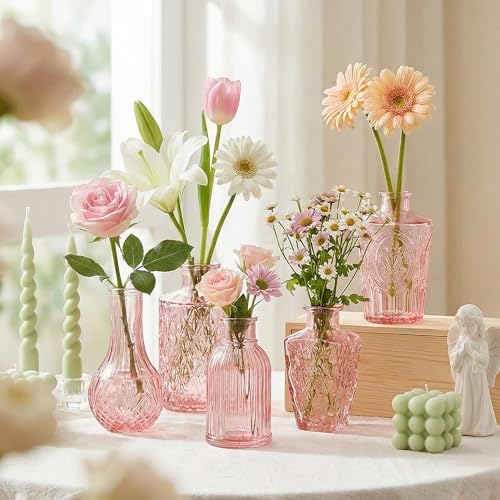 Glass Bud Vases in Bulk Small Mini Pink Vase for Flowers 40pc - Image 4