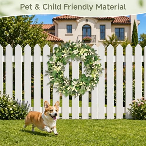 Vlorart 28 inch Eucalyptus Wreath for Front Door, UV Resistant Spring Wreath with Boxwood & Berries, Full & Realistic Greenery Wreaths Spring Decor Outdoor for Home, Farmhouse - All Seasons - Image 5
