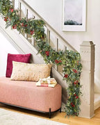 Red Berry Christmas Garland, Artificail Pine Garland with Berries Eucalyptus Cedar Leaves for Winter Holiday Home Table Centerpiece Decor (Green) - Image 2