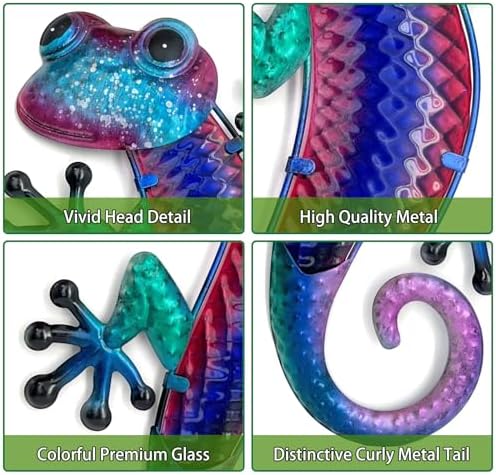 HONGLAND Lizard Metal Wall Art-15 Inch Gecko Wall Decor Hanging Glass Sculpture, 2 Pack Yard Decorations Outdoor for Garden Fence Home - Image 2