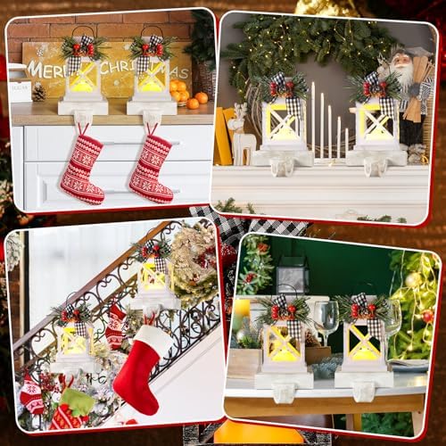 Therwen 2 Pcs Christmas Stocking Holders Lantern, LED, Classic, White - Image 6