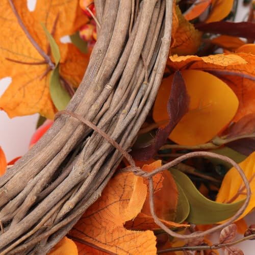 Artificial Fall Wreath 22 Inch Fall Wreaths for Front Door with Orange Pumpkins Berries Daisies Eucalyptus Leaves Autumn Door Wreaths for Thanksgiving Harvest Festival Wall Porch Farmhouse - Image 4