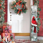 Winter Porch Sign, Christmas Sign for Front Porch, Cardinal Bird Wooden Sign Yard, Vertical Wood Sign Standing for Patio Front Door Porch, Hello Winter Holiday Home Party Entryway Yard Wall Decor Indoor Outdoor, 47x8 inch - Image 3