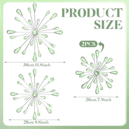 Hicarer 4 Pcs Starburst Wall Decor, Bling Metal Wall Art, Green - Image 3