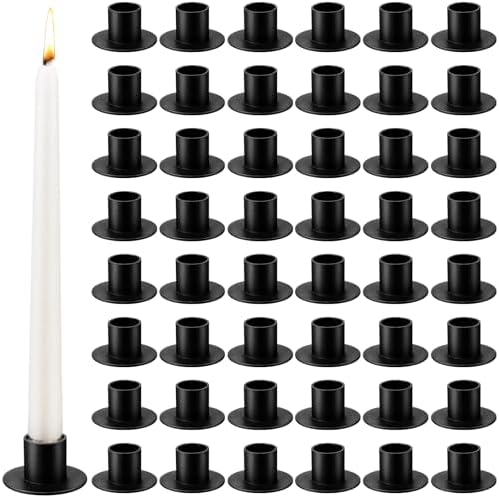 48 Pcs Black Metal Taper Candle Holders Bulk for Wedding Pillar Candles Taper Candlesticks Holders Centerpieces Short Candle Stick Dinner Decor for Party Anniversary Dinning Table Gift (48, Black) by PINKXHY