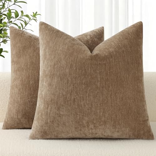 decorUhome Soft Chenille Brown Throw Pillow Covers 26X26 Set of 2 by decorUhome