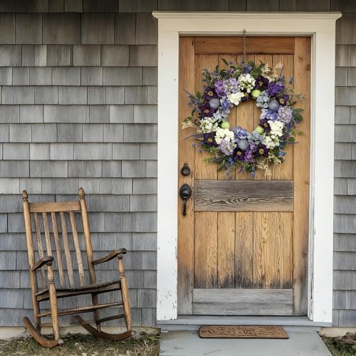 24-Inch Colorful Flower Wreath for Front Door – Hydrangeas, Lavender Wreath, Spring Summer Artificial Wild Flower Greenery Leaves for All Seasons – Farmhouse Home Wall Indoor Outdoor Window Decor - Image 2