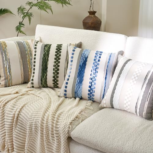Aeckself Boho Throw Pillow Covers 18x18 Inch Set of 2, Farmhouse Decorative Striped Square Pillow Covers Chenille Tufted Pillow Cases Accent Neutral Pillowcase for Living Room Couch Bed, Gray - Image 5