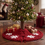 48'' Chunky Knit Christmas Tree Skirt Burgundy Red Trees Skirt - Image 3