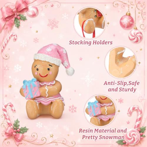 Wonderjune 6 Pcs Christmas Stocking Holders for Mantle, Pink Gingerbread - Image 4