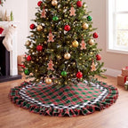 Blueweenly Christmas Tree Skirt, 48 Inch, Red Plaid with Ruffle Edge - Image 3