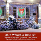Best Choice Products 36in Pre-Lit Outdoor Christmas Wreath Decoration, LED Metal Holiday Decor for Home w/ 120 Lights, Bow - Green/Red - Image 2