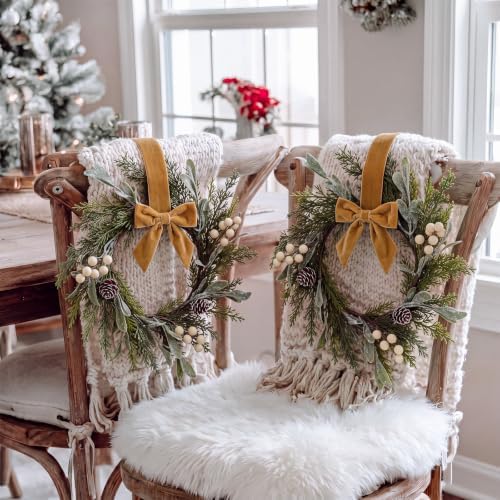 Riceshoot 12" Small Christmas Wreath for Chair Mini Cabinet Wreath with Bow by Zuqqaaoor