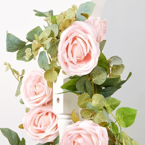Artificial Flower Garland 2pcs 5.4ft Peony Vine Decor, Light Pink Flower - Image 6
