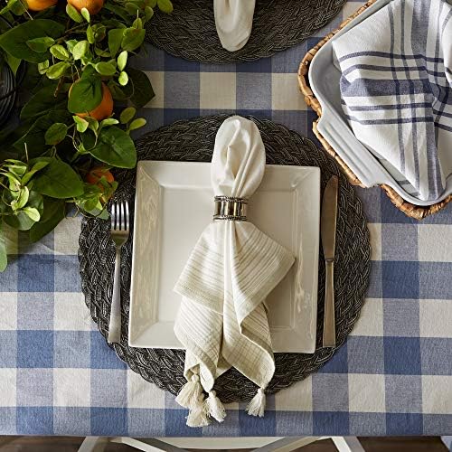 DII Stonewash Blue Tablecloth, 70 Inch Round, Denim Buffalo Check Plaid - Image 3