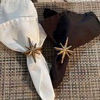 Set of 6 Mid-Century Starburst Napkin Rings, Antique Gold Cast Iron - Image 4