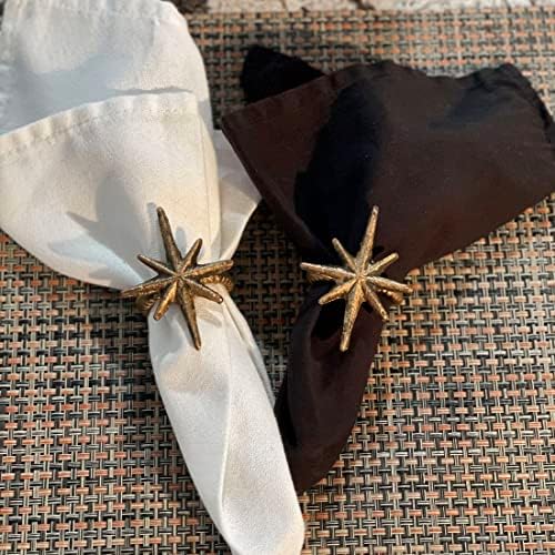 Set of 6 Mid-Century Starburst Napkin Rings, Antique Gold Cast Iron - Image 4