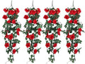 RECUTMS 4PCS Artificial Red Rose Garland Fake Hanging Flowers for Outdoors by RECUTMS