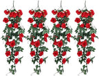 RECUTMS 4PCS Artificial Red Rose Garland Fake Hanging Flowers for Outdoors by RECUTMS