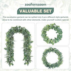 Eucalyptus Garland for Table, 6' Faux Eucalyptus Garland w/Flowers & Seeds - Image 7