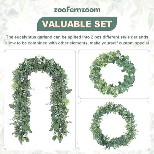 Eucalyptus Garland for Table, 6' Faux Eucalyptus Garland w/Flowers & Seeds - Image 7