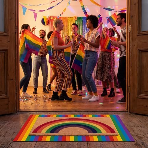 Drydiet 2 Pcs Pride Month Layered Doormats Rainbow LGBTQ Coir Welcome Mat - Image 4
