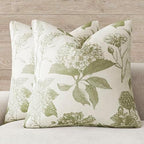 Foindtower Set of 2 Linen Floral Throw Pillow Covers Vintage Accent Print Decorative Cozy Cushion Covers Farmhouse Boho Home Decor for Sofa Chair Couch Bedroom Living Room,24×24 Inch,Light Green by Foindtower