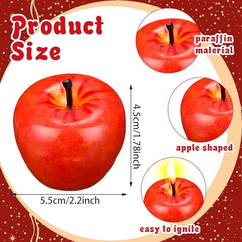 Tondiamo 24pcs Rosh Hashanah Apple Candle Jewish New Year,Red - Image 2