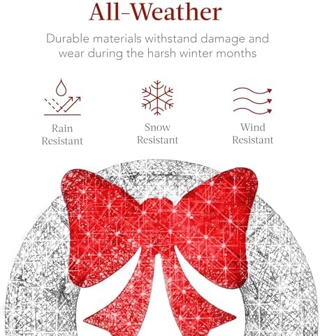 Best Choice Products 30in Pre-Lit Outdoor Christmas Wreath Decoration, LED Metal Holiday Decor for Home w/ 100 Lights, Bow - Silver/Red - Image 5