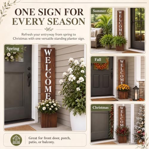 Pinkunn Fall Welcome Sign for Front Porch Standing 58'' with Planter Box - Image 6