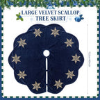Hollowfly Navy Blue Velvet Christmas Tree Skirt with Sequin Snowflake 48'' - Image 2