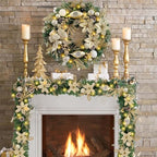 WANNA-CUL Pre-Lit 24 Inch Champagne Gold Christmas Wreath for Front Door - Image 6