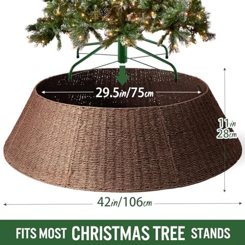 Hommtina Christmas Tree Collar- 42",Christmas Tree Base Christmas Basket Collar for Home, Living Room,for Covering Tree Stand (Brown4, 42 in) - Image 2