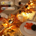 6 FT Lighted Fall Garland with Lights Autumn Automatic ON/Off Timer - Image 3