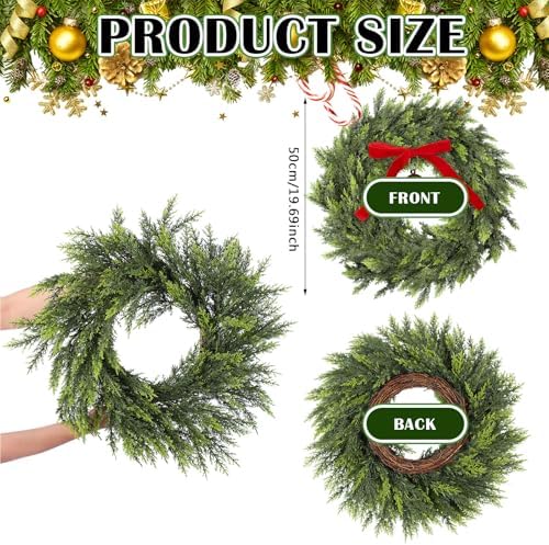 20 Inch Artificial Cedar Wreath Christmas Wreath for Front Door - Image 2