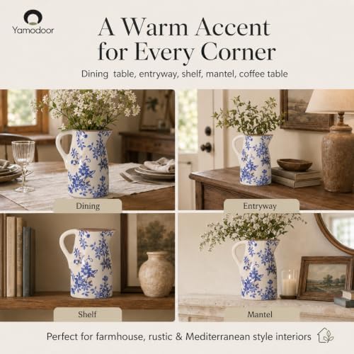 Blue and White Pitcher Vases for Flower,Chinoiserie Ceramic Vase Home Decor - Image 7